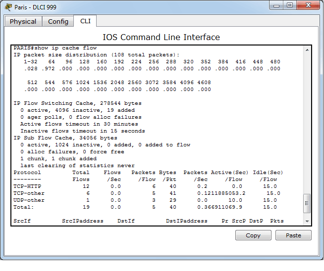 Packet Tracer 6.1.1 - ISR router netflow statistics