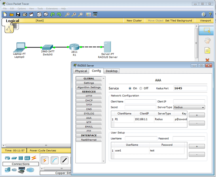 Packet Tracer 5.3 - Router radius authentication