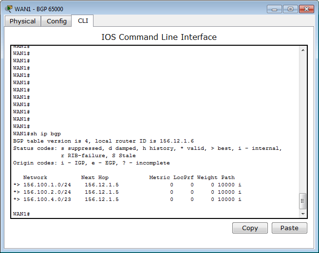 Packet Tracer 5.3 - IP networks received from ISP1 using BGP